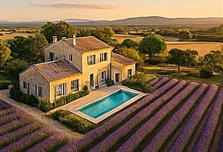 Photographie aérienne par drone d'une villa de prestige avec piscine en Provence
